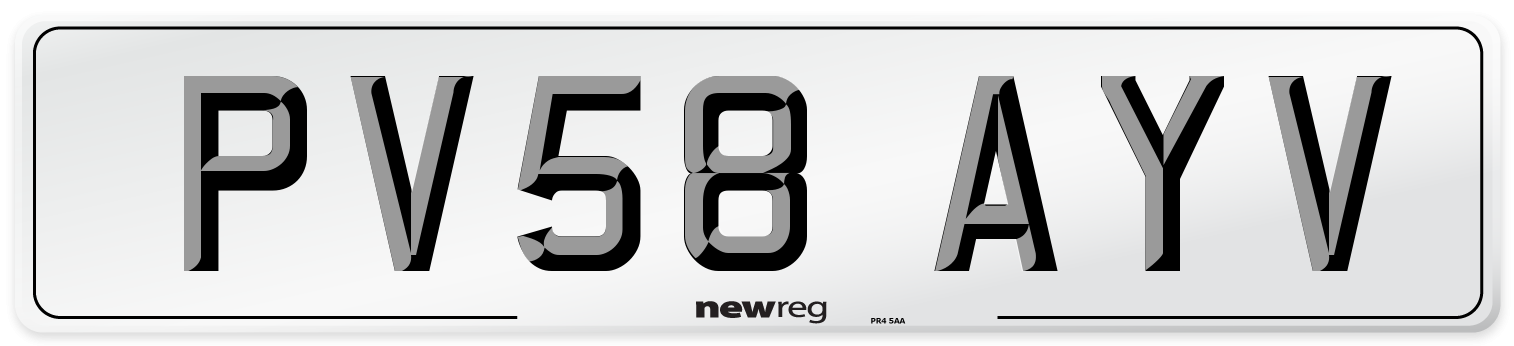 PV58 AYV Number Plate from New Reg